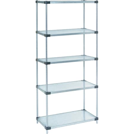 Nexel Galvanized Steel, 5 Tier, Solid Shelving Starter Unit, 54Wx18Dx74H 18547SZ5
